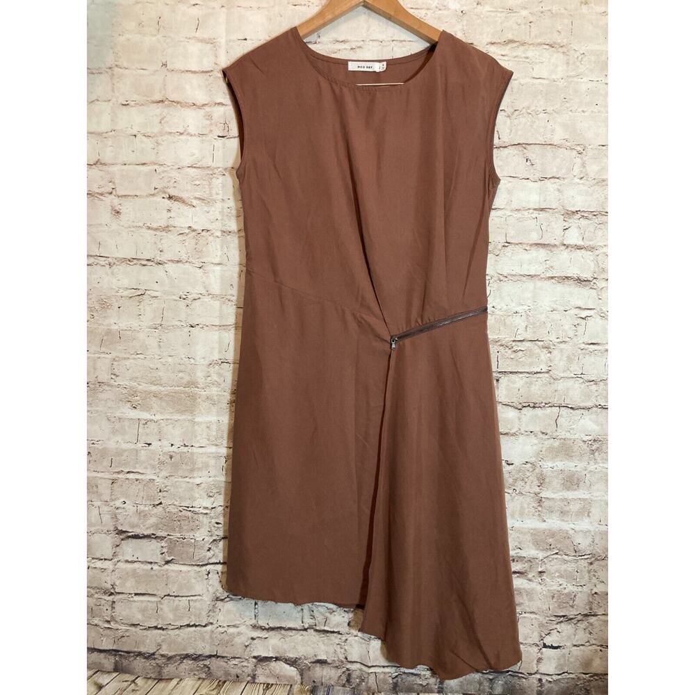 Mod Ref Dress Womens Medium Midi Chocolate Brown Lightweight Modal‎ Asymmetric